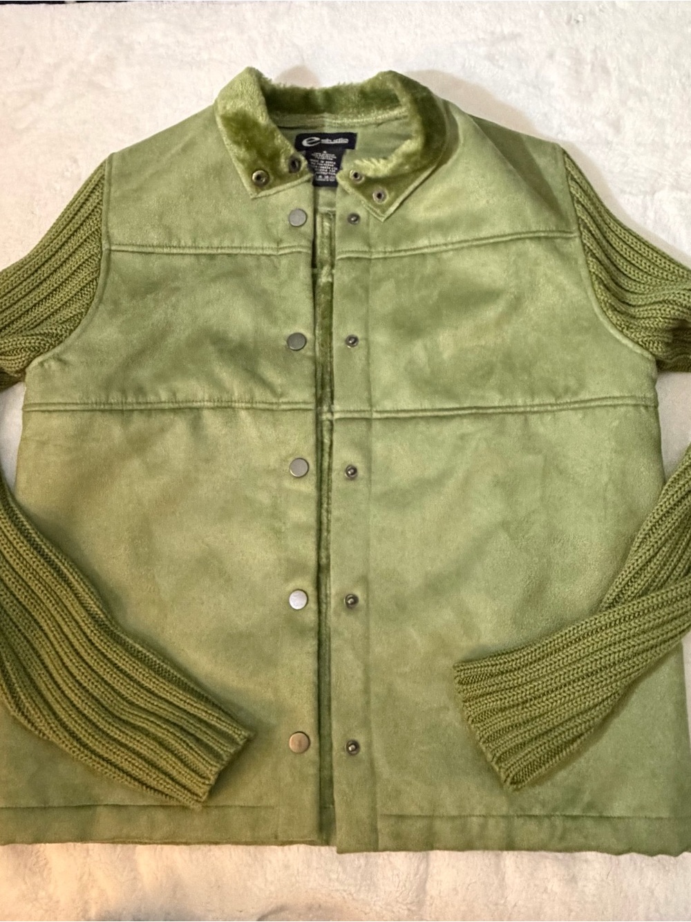 Studio Olive Green Suede Body with Knit Sleeve Jacket